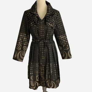 Samuel Dong Trench Dress Coat Bubble Hem Size Medium Brown Metallic Belted
